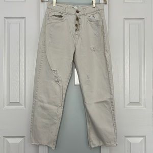 Zara cream distressed jeans